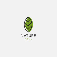 leaf logo template. nature linear, green, vector illustration