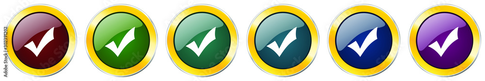 Aufkleber Accept glossy icon set, silver metallic golden vector illustrations in 6 options for web design and mobile applications