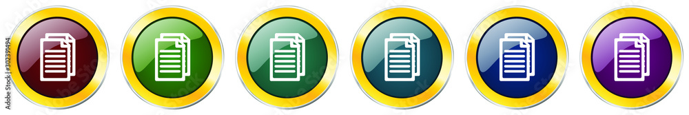 Aufkleber Document glossy icon set, silver metallic golden vector illustrations in 6 options for web design and mobile applications