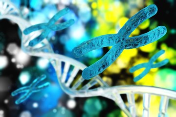 X chromosome against the background of DNA. Chromosomes and DNA. 3D rendering