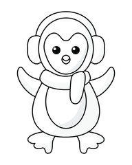Penguin Cute Cartoon Icon Winter Season Coloring Page