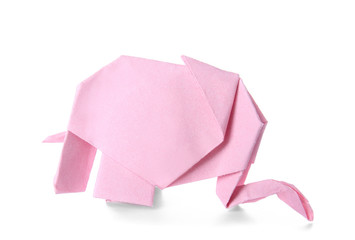 Origami elephant on white background