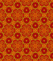 Orange green medallion allover seamless pattern. H