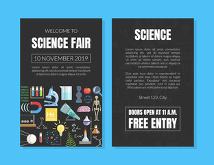 Welcome to Science Fair Invitation Card Template, Scientific Conference Advertising Flyer, Poster, Promotional Material Vector Illustration