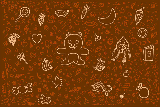 Drawing vector Doodle art of sweet temtation. Cuty and adorable ornament of objects for wallpaper decorations. Editable with layers.