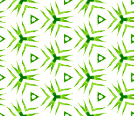 Green geometric foliage seamless pattern. Hand dra