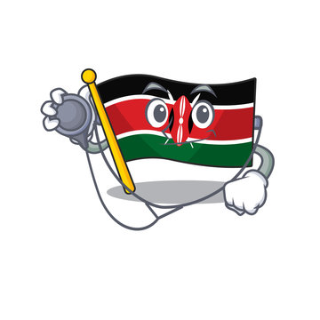 Flag Kenya Doctor Cartoon With Character Happy