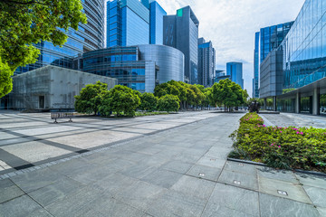 modern buildings and empty pavement in china.