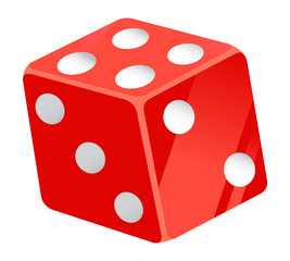 Casino gambling elements vector, isolated red dice with dots flat style. Tossing cubes to see result, betting and playing on money in gambler place