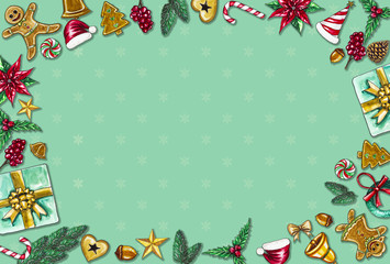 Christmas background by using materials paint with watercolor to design,and have space to put your text.Concept Christmasday and a happy New Year.