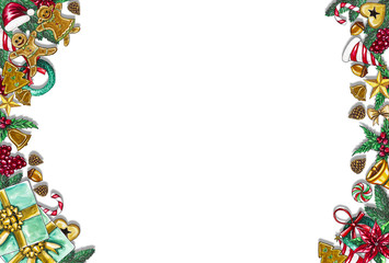 Christmas background by using materials paint with watercolor to design,and have space to put your text.Concept Christmasday and a happy New Year.