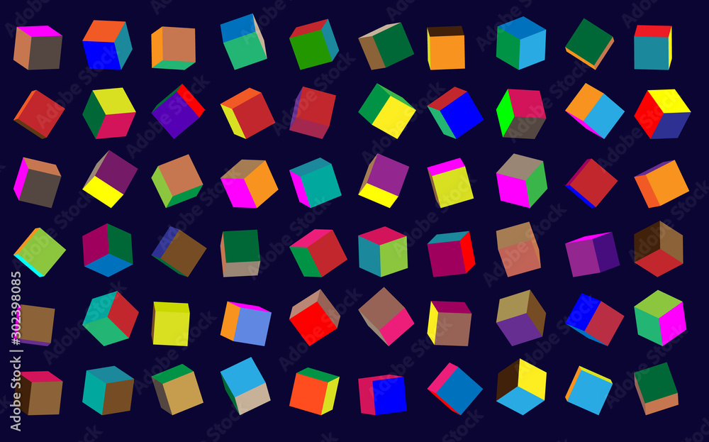 Poster vector color box pattern cube collection on black background