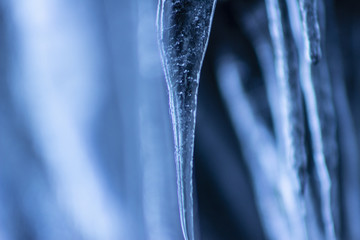 Obraz na płótnie Canvas Ice, Icicle closeup macro blue cold winter 