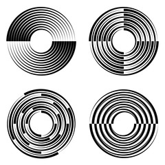 Halftone abstract lines art. Frame with lines in circles. Monochrome logo or icon.