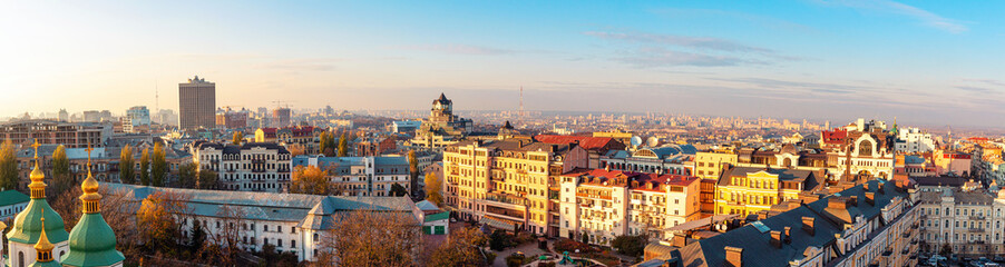 Obraz premium Aerial view of Kyiv city, center district, Ukraine. Panoramic cityscape