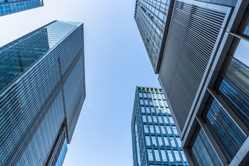 low angle view of skyscrapers in city of China.