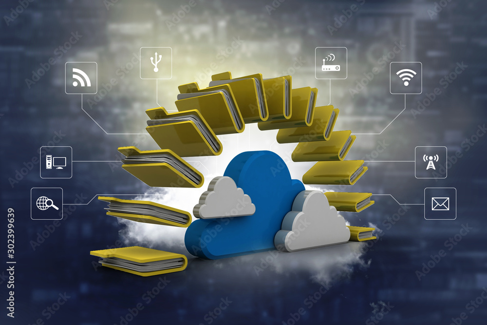 Poster 3d rendering cloud folder network