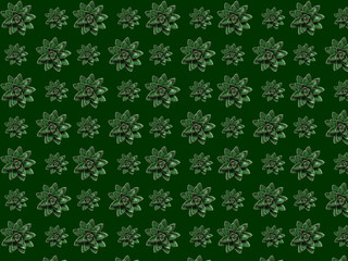Seamless background from photos of ceramic succulents on a green background.