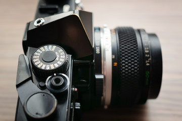 Vintage film camera close-up