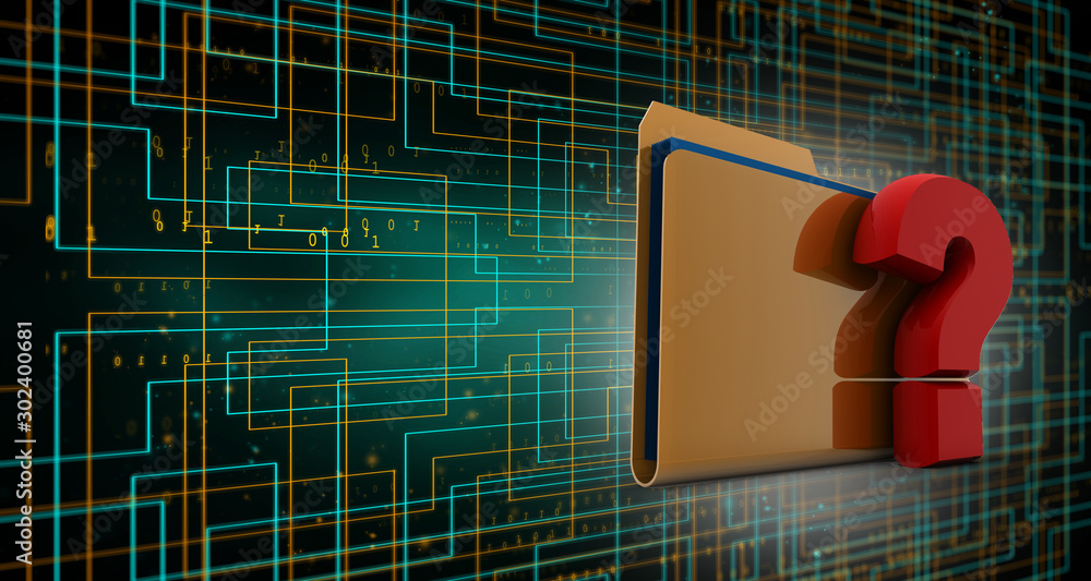 Poster 3d rendering file folder with question symbol