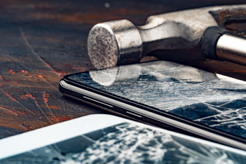 Digital gadget with tools. Repairing smartphone concept