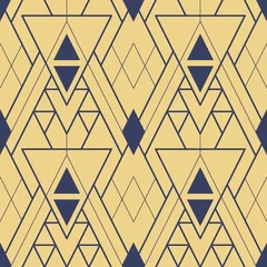 Printed roller blinds Blue gold Abstract art deco seamless gold geometric tiles pattern