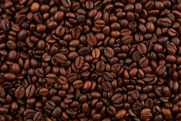 roasted coffee bean background, top view