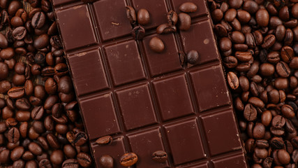 roasted coffee bean and chocolate bar