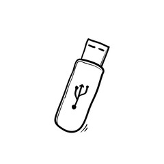 USB icon vector. Flash Drive icon symbol isolated on white background with hand drawn doodle cartoon style