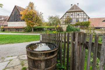 Bad Windsheim, Germany - 16 October 2019: View from a half timbered house in a german village.