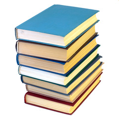 stack of seven books isolated on the white background