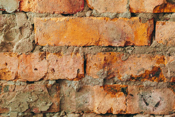 Old weathered brown brick wall for background