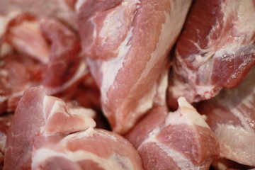 Sliced fresh pork in a supermarket