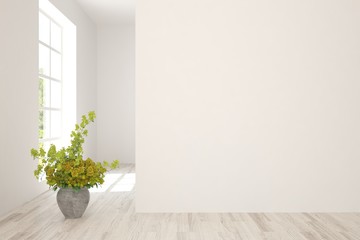Empty room in white color. Scandinavian interior design. 3D illustration