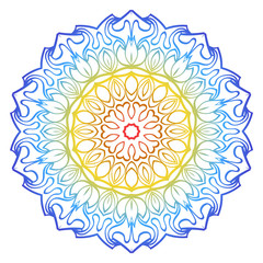 Ornamental Circle Pattern. Hand Draw Mandala. Vintage Decorative Elements. Vector illustration. Red, yellow, blue gradient. For Book, Greeting Card, Invitation, Tattoo. Anti-Stress Therapy Pattern.