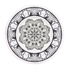 decorative plates for interior design. Empty dish, porcelain plate mock up design. Vector illustration. Decorative plates with Mandala ornament patterns. Home decor background.