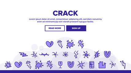 Crack Things Landing Web Page Header Banner Template Vector. Crack Glass And Window, Shield And Smartphone Display Screen, House And Heart Illustration