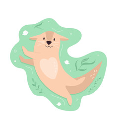 Funny poster with cute adorable dancing otter.