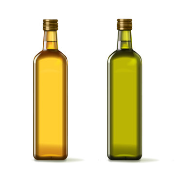 Olive and sunflower oil bottles realistic set