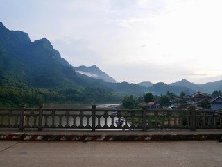 bridge over the river, The old bridge is a tourist attraction in Northern Laos, Mueang Nong Khiaw