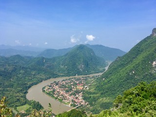 view of mountains, View of Nong Khiaw city from the mountains, Northern Laos