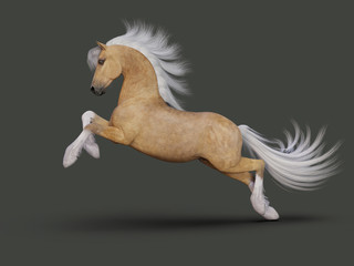Obraz na płótnie Canvas Galloping light brown horse. 3D illustration