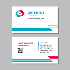 Business card template with logo - concept design. Abstract cooperation visit card branding. Communication symbol. Union icon. Vector illustration. 