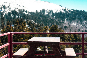 Obraz premium ski center on uludag mountain bursa turkey, Snowy mountain and trees in rural landscape in Uludaga, Bursa, Turkey