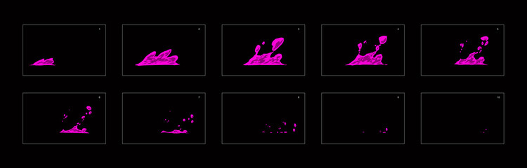 cartoon poison splash effect. sprite sheet of a poison splash. frame by frame classic animation for game development, mobile games or motion graphic.