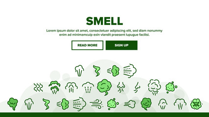 Fototapeta na wymiar Smell Cloud Landing Web Page Header Banner Template Vector. Smell Of Cooking Food Vapour Smoke, Gas Steam And Human Smelling Illustration