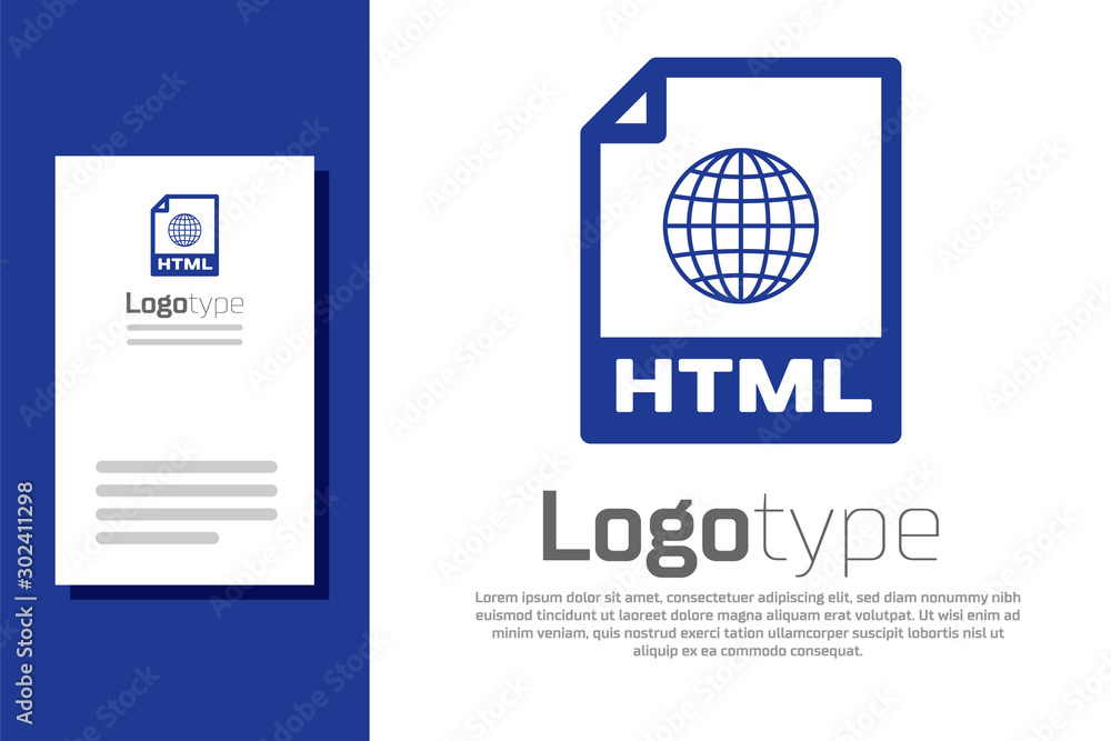 Aufkleber blue html file document. download html button icon isolated on white background. html file symbol. m