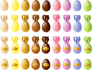 Vector illustration of various kinds of filled chocolate easter eggs