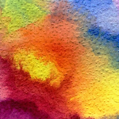 Watercolor abstract bright colorful textural background handmade . Painting of sky and clouds during sunset . Modern cosmic pattern . Shine