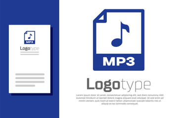 Blue MP3 file document. Download mp3 button icon isolated on white background. Mp3 music format sign. MP3 file symbol. Logo design template element. Vector Illustration - obrazy, fototapety, plakaty